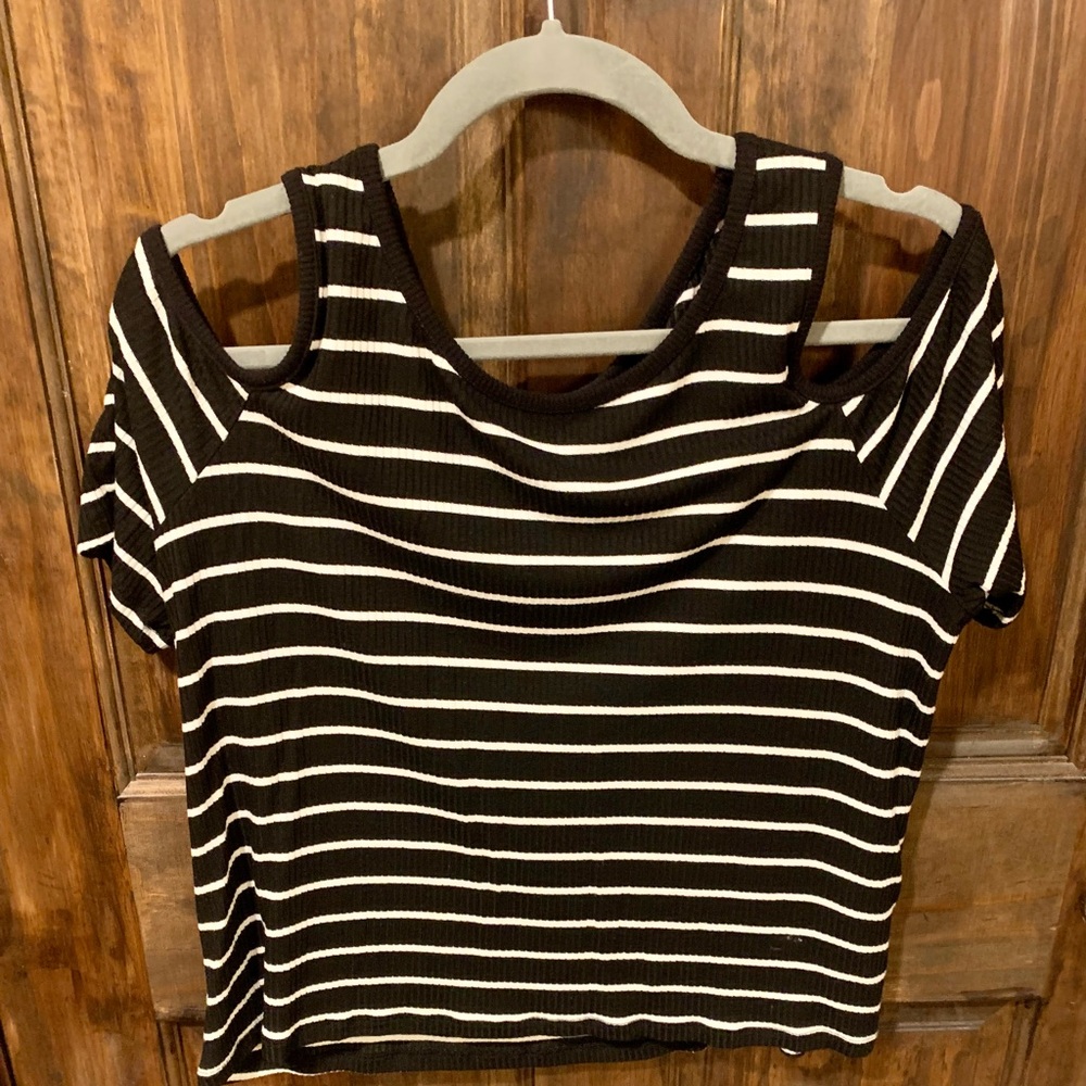 Mossimo Supply Co. Black and White Asymmetrical Crop Muscle Tee